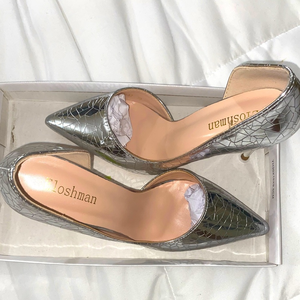 Eloshman high heel pumps, metallic silver, Size 39